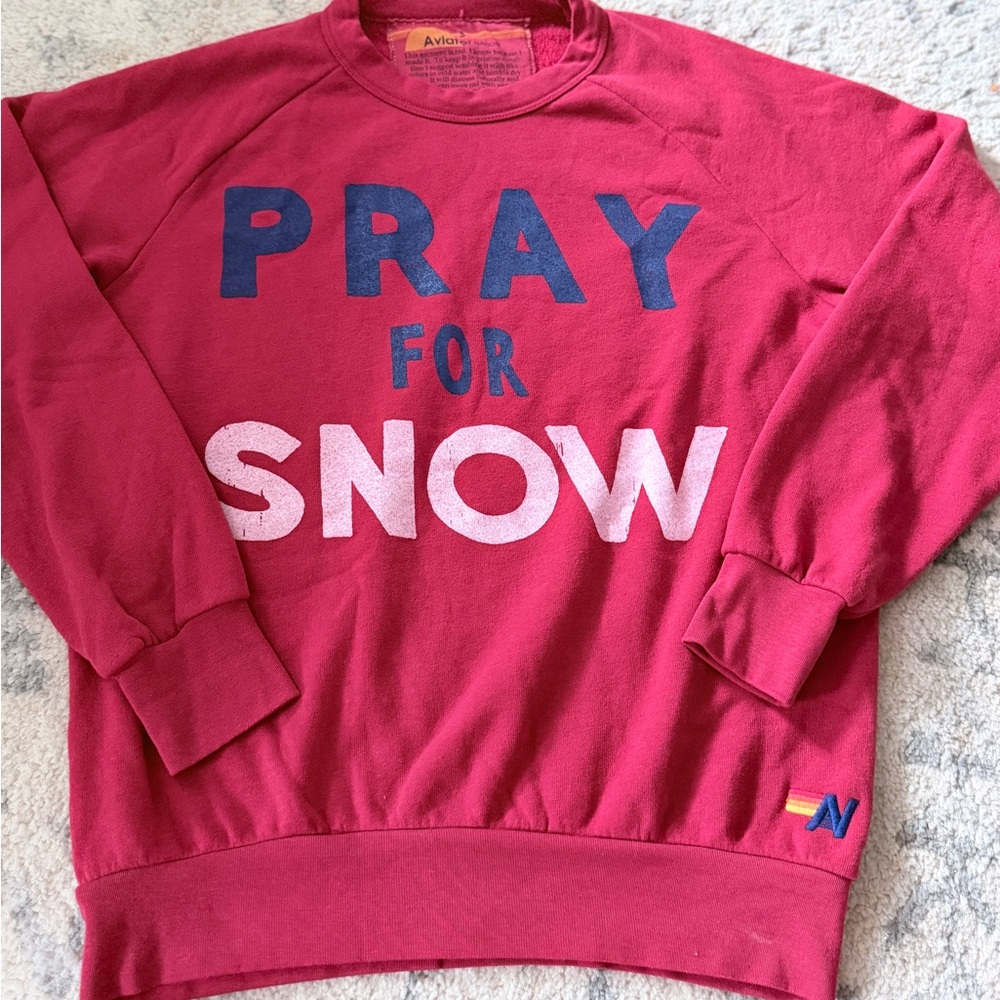 Aviator Nation Red "Pray For Snow" Pullover Sweatshirt - Picture 2 of 6